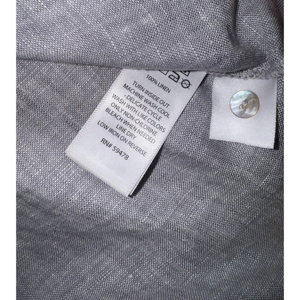 Kenar Gray 100% Linen Woven Shirt Dress Sz Large Collared MOP buttons Pockets - Picture 6 of 9